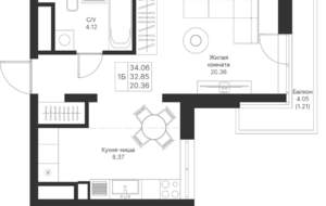 1-к квартира, вторичка, 34м2, 23/24 этаж