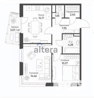 2-к квартира, вторичка, 56м2, 9/19 этаж