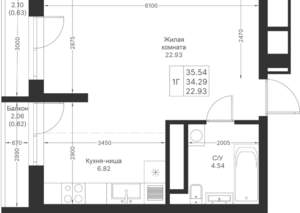 1-к квартира, вторичка, 36м2, 22/24 этаж