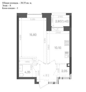 1-к квартира, сданный дом, 39м2, 8/25 этаж