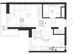 1-к квартира, вторичка, 34м2, 23/24 этаж