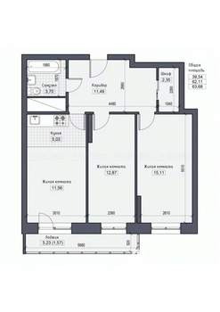 3-к квартира, вторичка, 65м2, 9/19 этаж