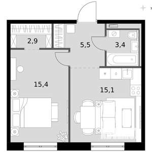 1-к квартира, вторичка, 42м2, 4/14 этаж