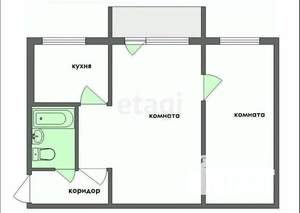 2-к квартира, вторичка, 45м2, 1/5 этаж