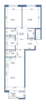 2-к квартира, строящийся дом, 71м2, 2/13 этаж