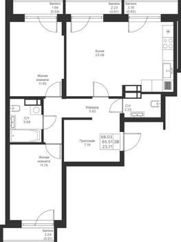 2-к квартира, вторичка, 68м2, 4/24 этаж