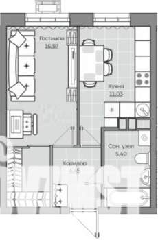 1-к квартира, строящийся дом, 38м2, 8/13 этаж