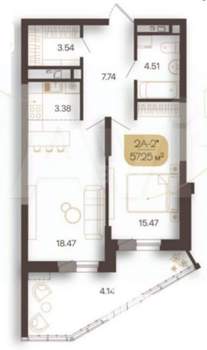 2-к квартира, вторичка, 60м2, 9/9 этаж