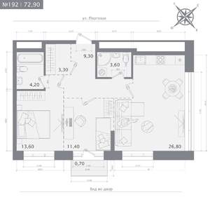 2-к квартира, строящийся дом, 73м2, 14/23 этаж