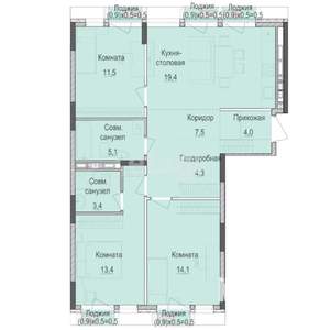 3-к квартира, строящийся дом, 85м2, 13/18 этаж