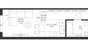Студия квартира, вторичка, 27м2, 2/24 этаж