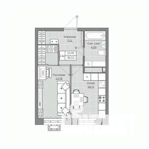 1-к квартира, вторичка, 37м2, 16/19 этаж