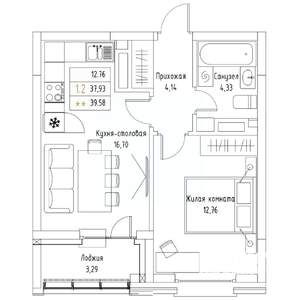1-к квартира, вторичка, 40м2, 8/9 этаж