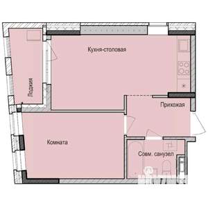 1-к квартира, строящийся дом, 43м2, 8/23 этаж