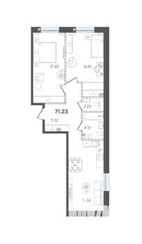 2-к квартира, строящийся дом, 71м2, 4/5 этаж