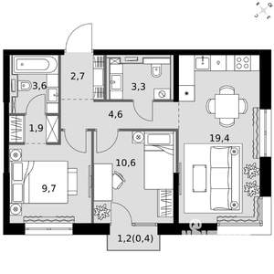 2-к квартира, вторичка, 56м2, 3/20 этаж