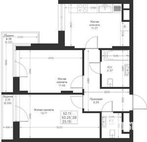 2-к квартира, вторичка, 52м2, 11/24 этаж