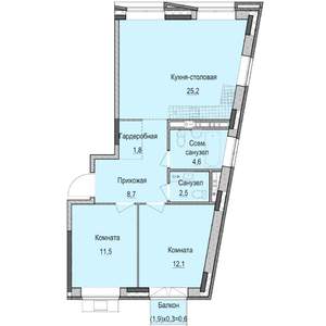 2-к квартира, строящийся дом, 67м2, 4/14 этаж