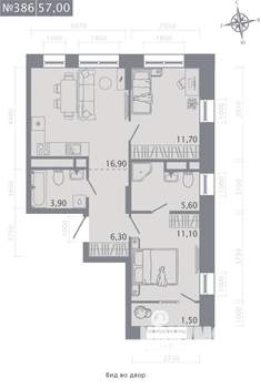 2-к квартира, строящийся дом, 57м2, 5/23 этаж