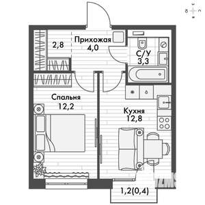 1-к квартира, строящийся дом, 35м2, 16/20 этаж