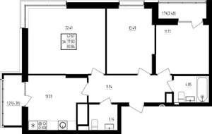 3-к квартира, строящийся дом, 81м2, 13/19 этаж