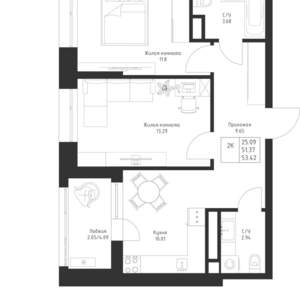 2-к квартира, вторичка, 53м2, 3/23 этаж