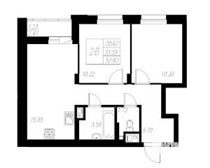 2-к квартира, вторичка, 53м2, 6/13 этаж