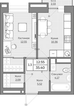 1-к квартира, вторичка, 35м2, 4/24 этаж