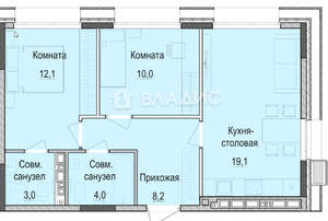 2-к квартира, строящийся дом, 56м2, 3/18 этаж