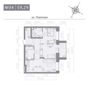 2-к квартира, строящийся дом, 59м2, 5/9 этаж