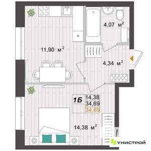 1-к квартира, вторичка, 35м2, 5/9 этаж