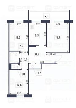 3-к квартира, вторичка, 69м2, 5/7 этаж