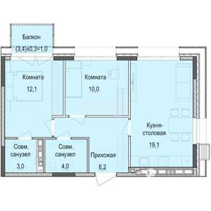 2-к квартира, строящийся дом, 57м2, 10/18 этаж