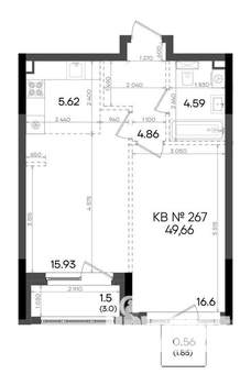 2-к квартира, вторичка, 50м2, 19/23 этаж