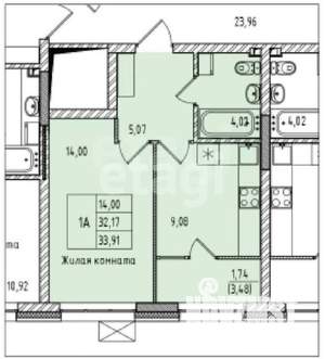 1-к квартира, вторичка, 32м2, 12/15 этаж