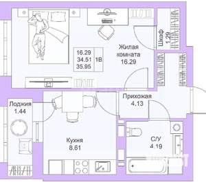1-к квартира, вторичка, 34м2, 5/25 этаж