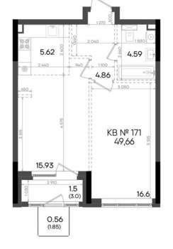 2-к квартира, вторичка, 50м2, 7/23 этаж