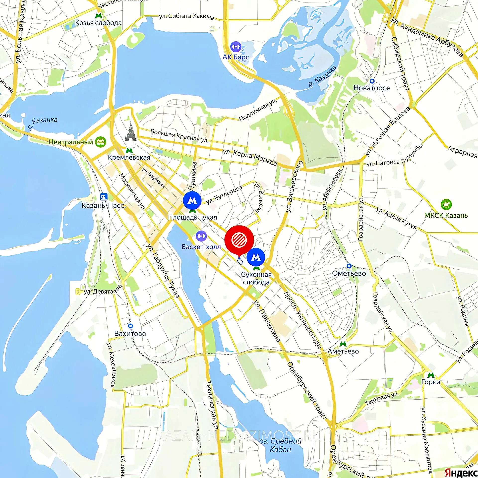 Расположение и маршрут на карте от ЖК Август Астры до центра города