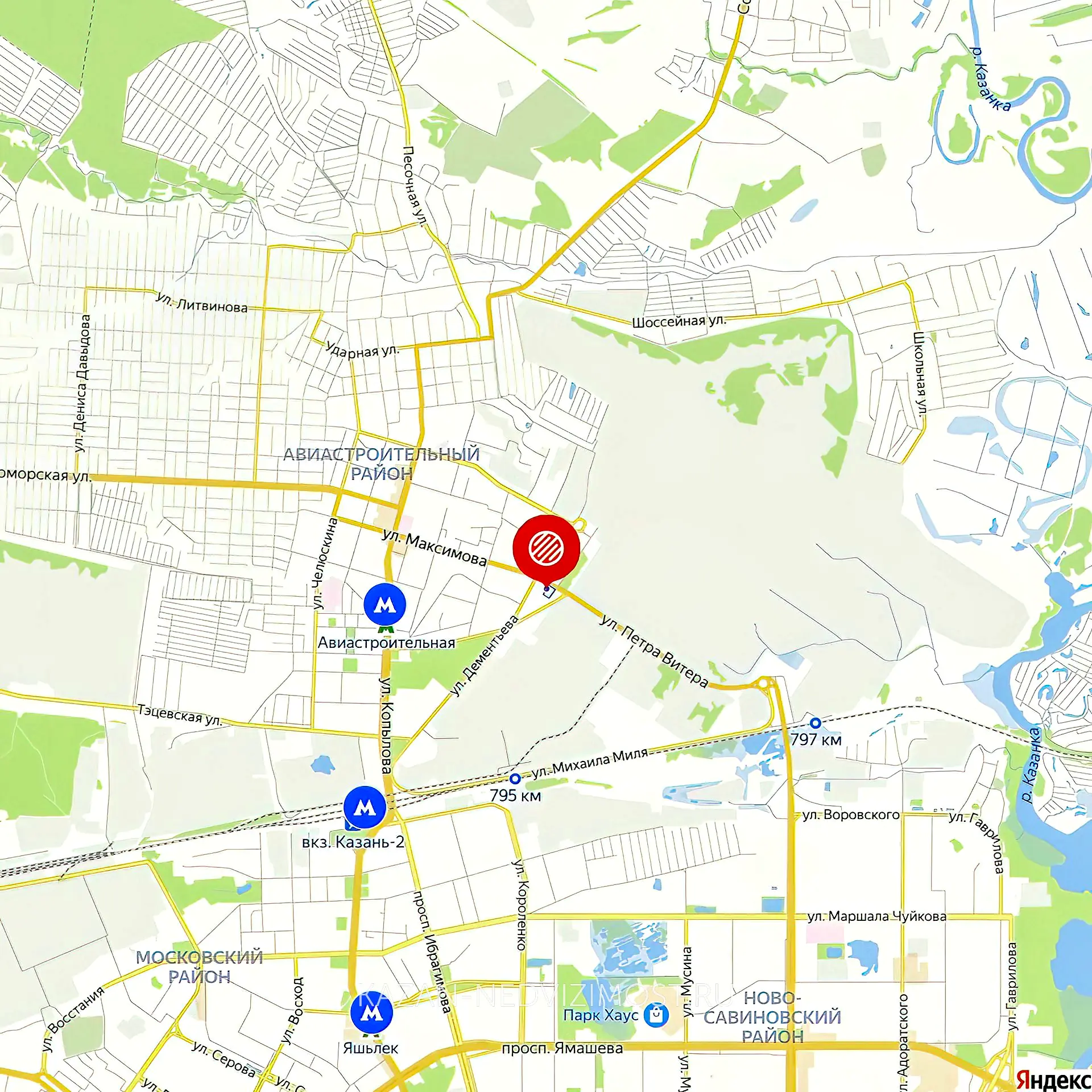 Расположение и маршрут на карте от ЖК Авиатор до центра города