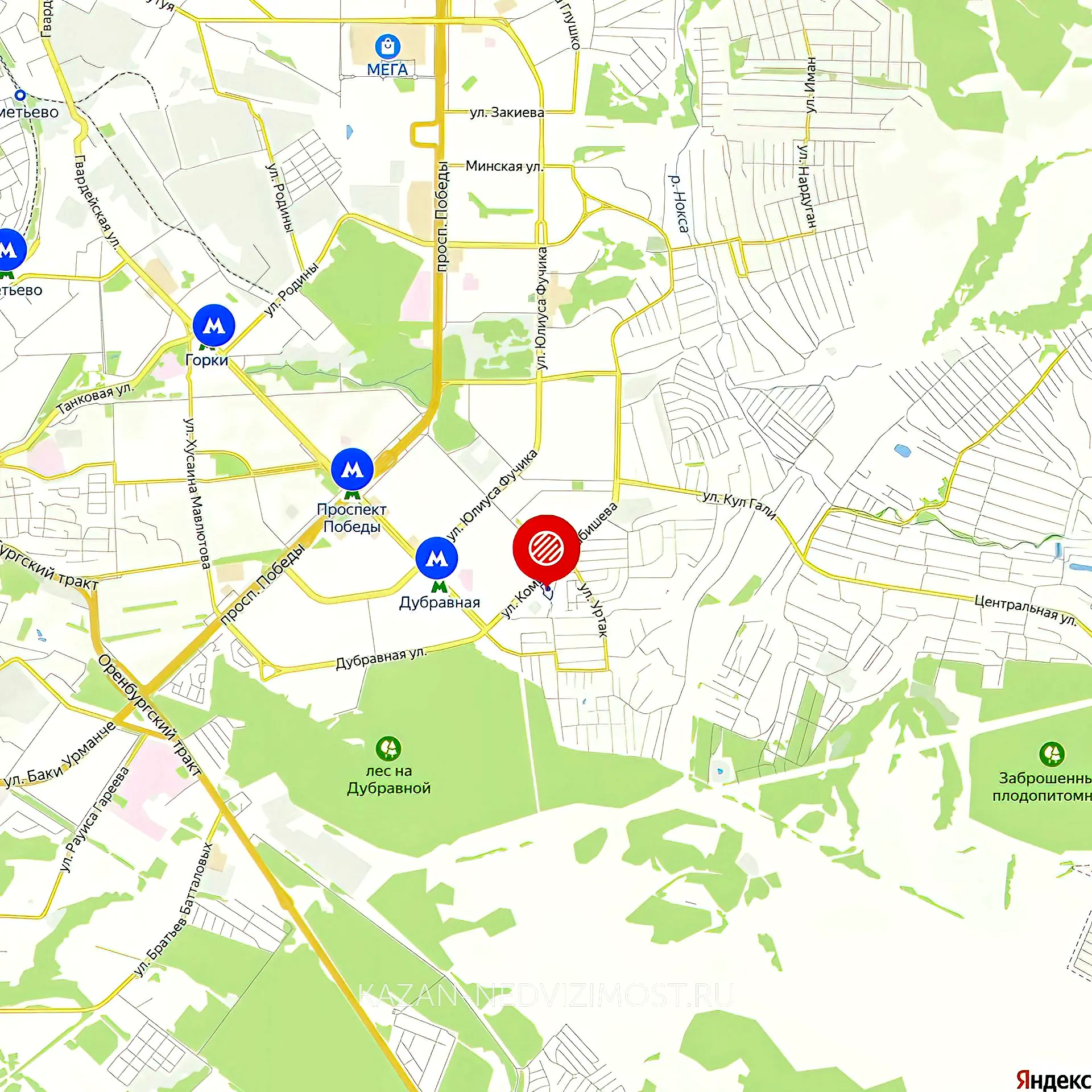 Расположение и маршрут на карте от ЖК Мелодия до центра города