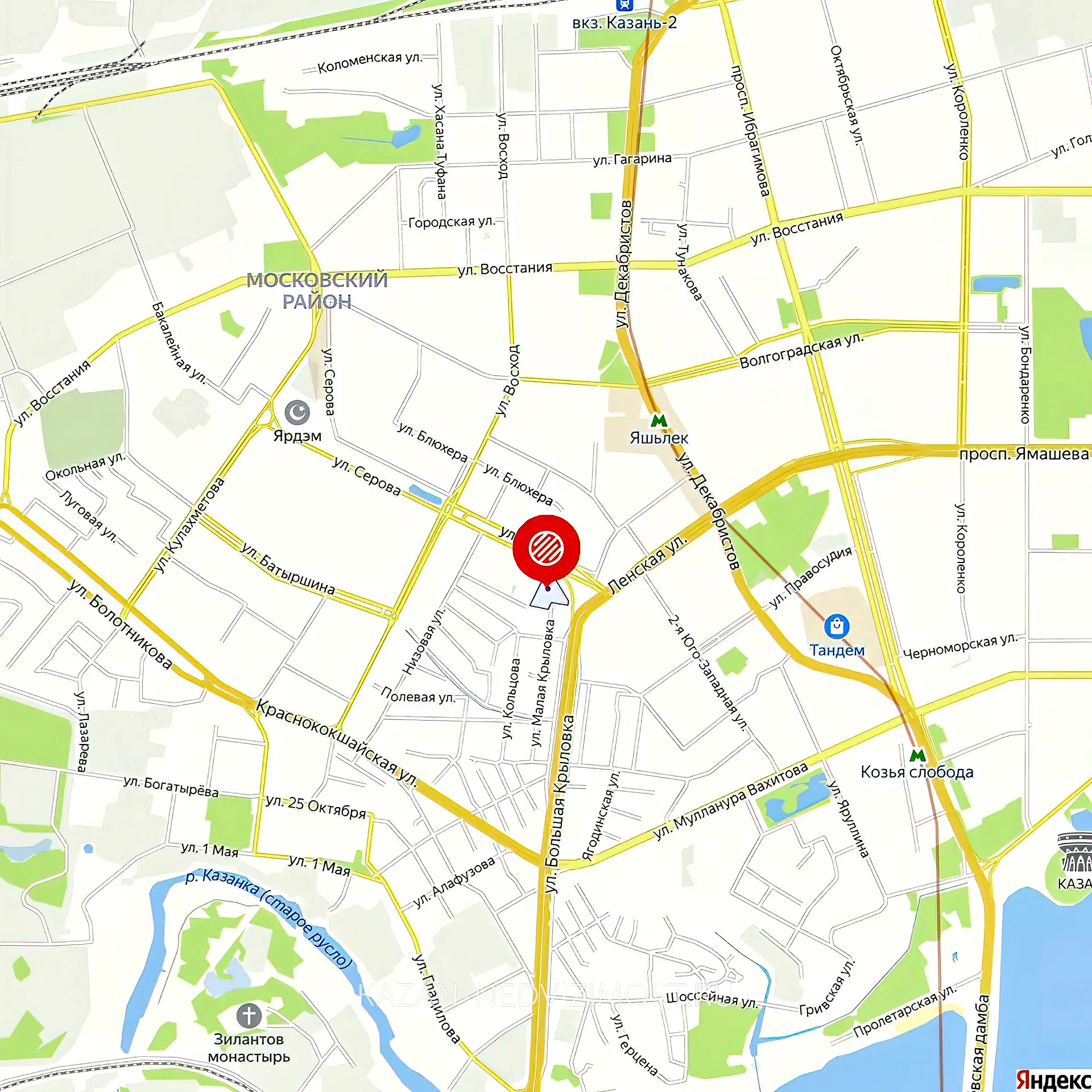 Расположение и маршрут на карте от ЖК Miracle до центра города