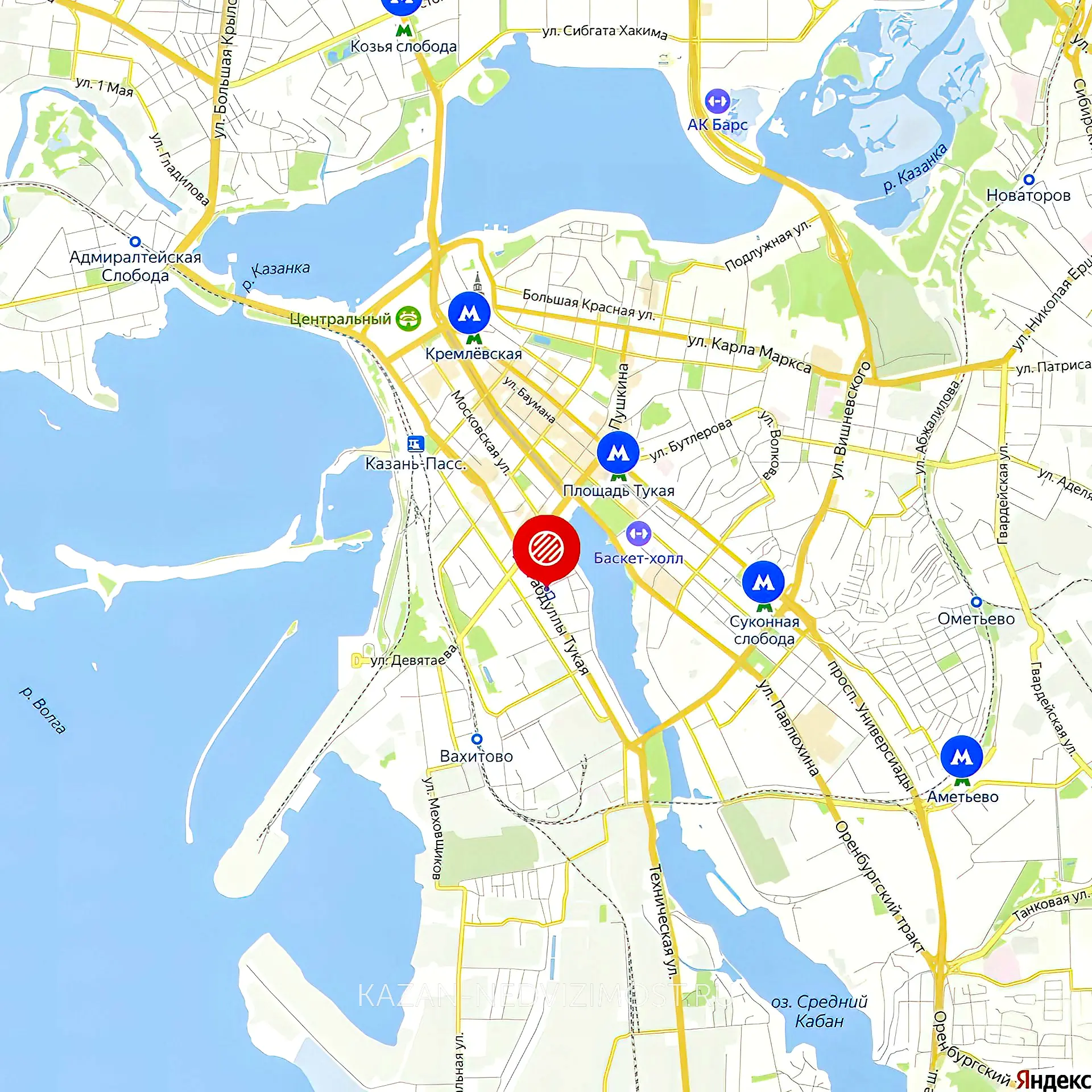 Расположение и маршрут на карте от ЖК Юнусовская усадьба до центра города