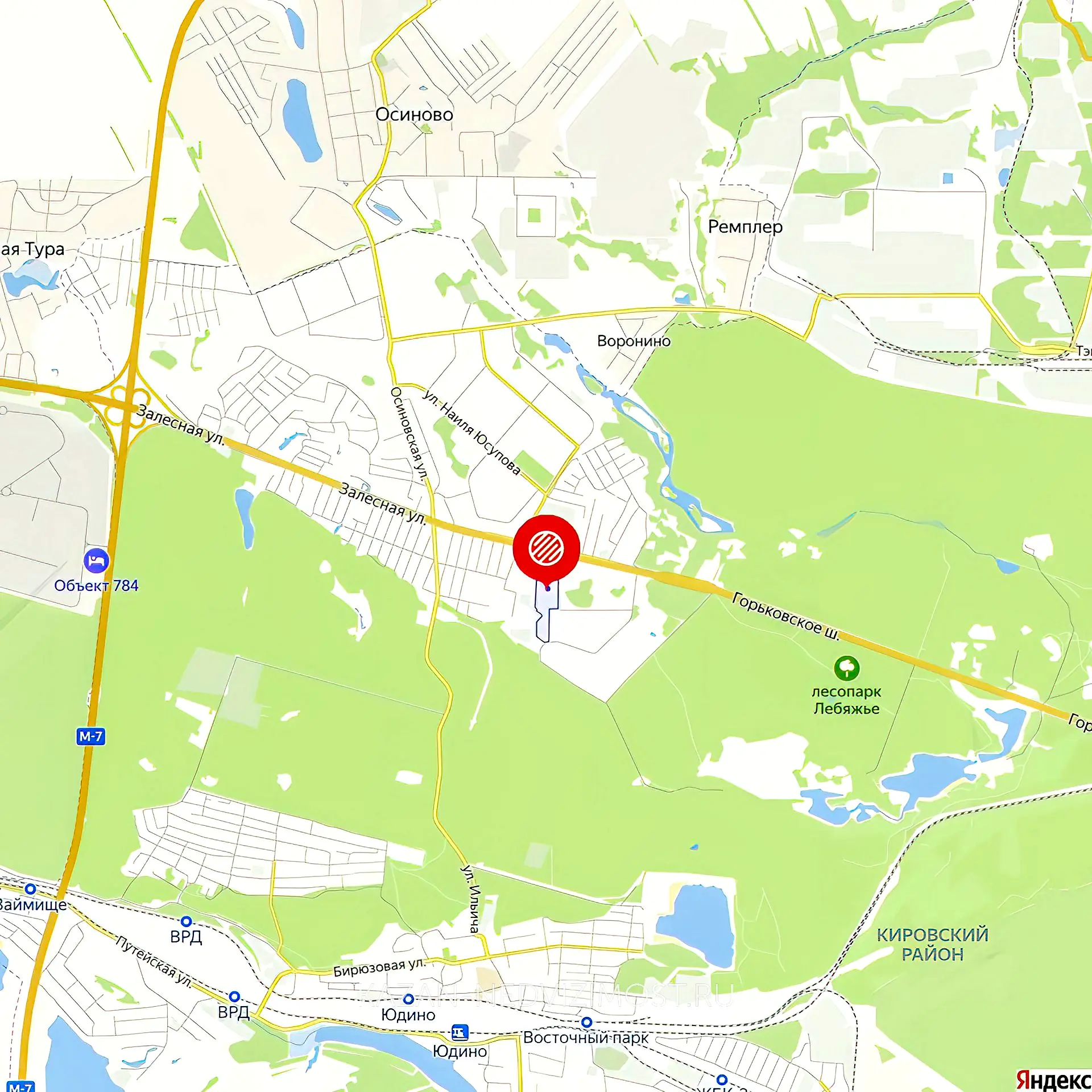 Расположение и маршрут на карте от ЖК Залесный сити до центра города